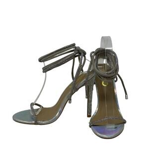 Ego Shoes Silver Rhinestones Lace Up Strappy Sandals Heel size UK 5 US 7